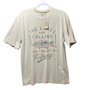 Red Head Men's Graphic T-Shirt The Lakes Are Calling Fishing Beige Cotton M‎